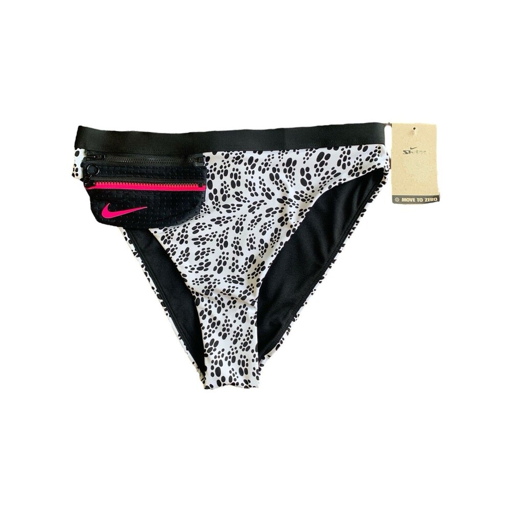 NIKE Bikini Bottoms High Waisted Swimsuit White Black Party Dots Womens M XL NEW